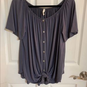 Mittoshop Off The Shoulder Button Grey Top L